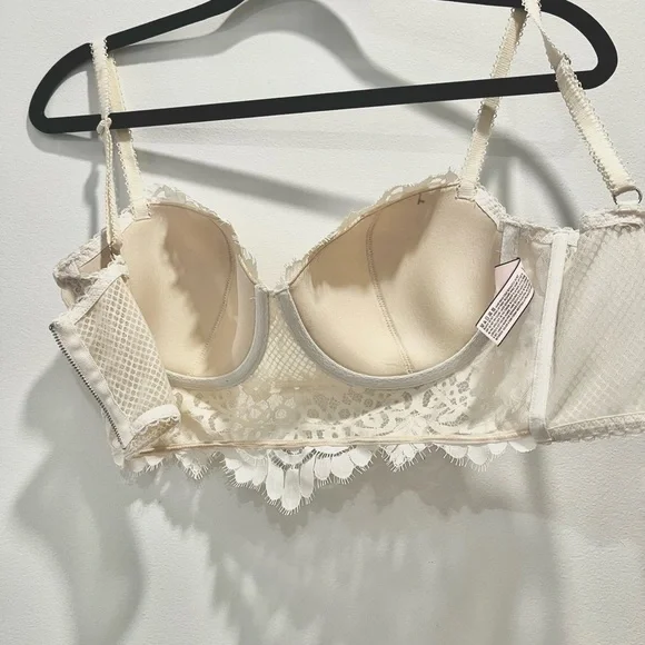 Victoria’s Secret Dream Angels Lined Demi Bust Longline Ivory Cream Lace 32DDD - Picture 11 of 12